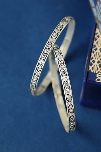 White Finish Temple Bangles In Sterling Silver (Set Of 2)