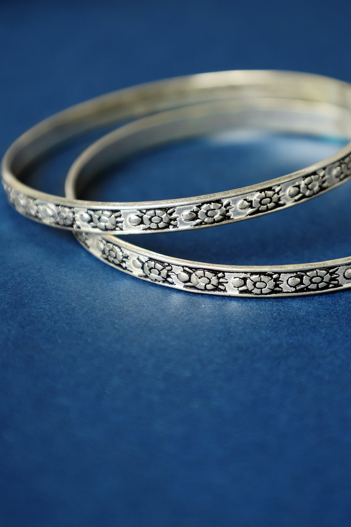 White Finish Temple Bangles In Sterling Silver (Set Of 2)