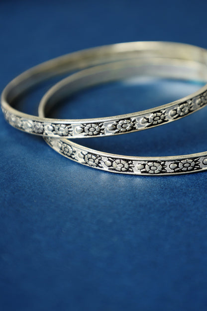 White Finish Temple Bangles In Sterling Silver (Set Of 2)