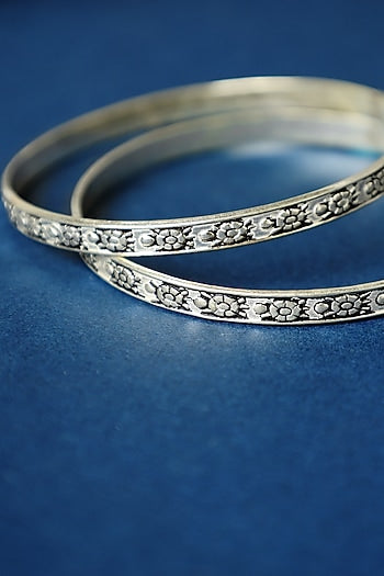 White Finish Temple Bangles In Sterling Silver (Set Of 2)