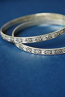 White Finish Temple Bangles In Sterling Silver (Set Of 2)