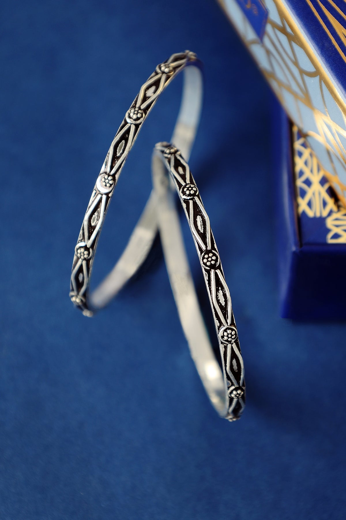 White Finish Temple Spike Bangles In Sterling Silver (Set Of 2)