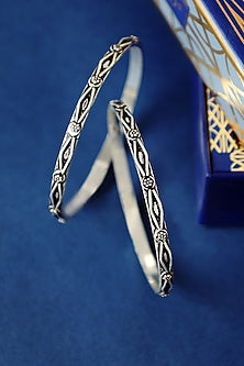 White Finish Temple Spike Bangles In Sterling Silver (Set Of 2)