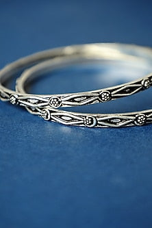 White Finish Temple Spike Bangles In Sterling Silver (Set Of 2)