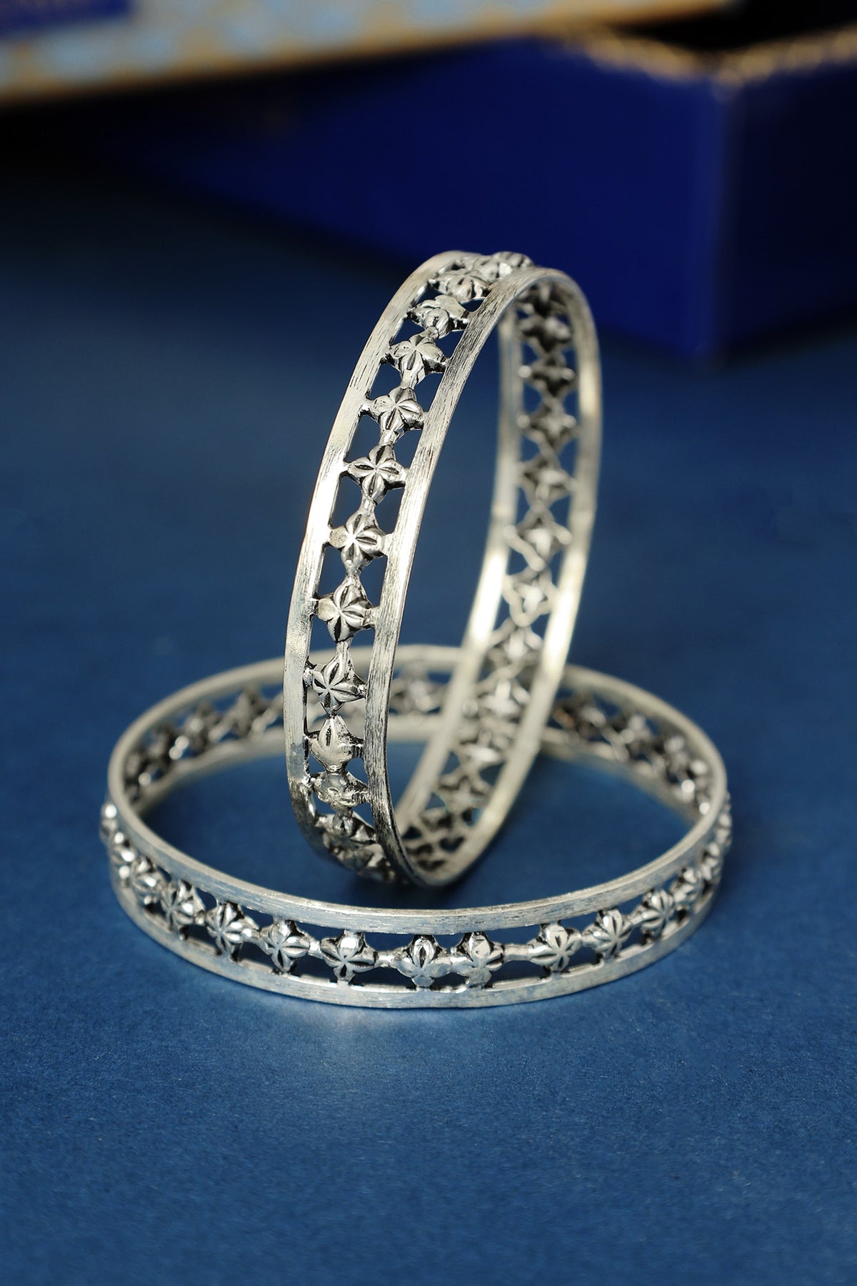 White Finish Temple Star Bangle In Sterling Silver (Set Of 2)