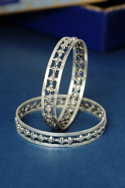 White Finish Temple Star Bangle In Sterling Silver (Set Of 2)