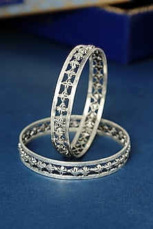 White Finish Temple Star Bangle In Sterling Silver (Set Of 2)