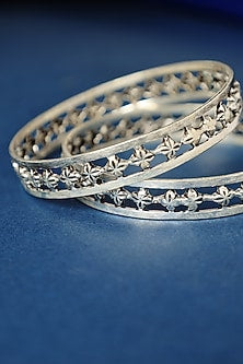 White Finish Temple Star Bangle In Sterling Silver (Set Of 2)