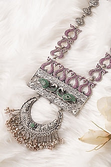Silver Finish Temple Long Necklace In Sterling Silver