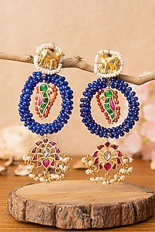 Two-Tone Finish Multi-Colored Stone Dangler Earrings In Sterling Silver