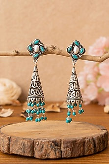 Silver Finish Turquoise Beaded Dangler Earrings In Sterling Silver
