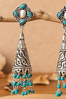 Silver Finish Turquoise Beaded Dangler Earrings In Sterling Silver