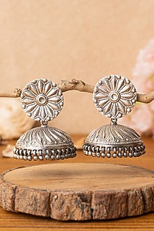 Silver Finish Beaded Jhumka Earrings In Sterling Silver