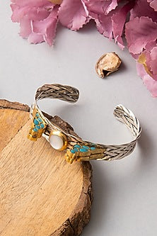 Silver Finish Stone Bangle In Sterling Silver