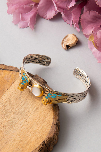 Silver Finish Stone Bangle In Sterling Silver