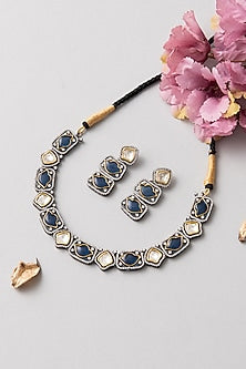 White Finish Kundan Polki Necklace Set In Sterling Silver