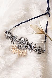 Silver Finish Temple Choker Necklace In Sterling Silver