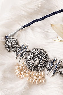 Silver Finish Temple Choker Necklace In Sterling Silver