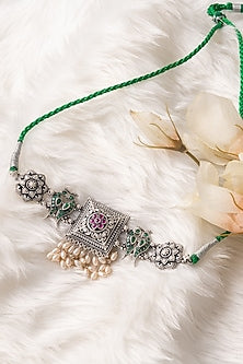 Silver Finish Temple Choker Necklace In Sterling Silver