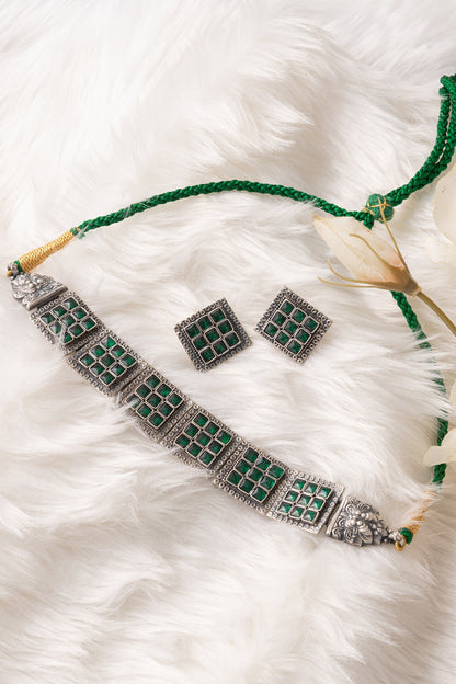 Silver Finish Temple Choker Necklace Set In Sterling Silver