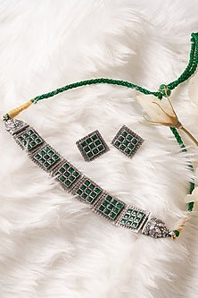 Silver Finish Temple Choker Necklace Set In Sterling Silver