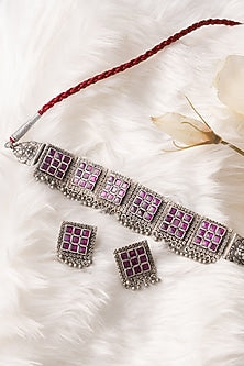 Silver Finish Temple Choker Necklace Set In Sterling Silver