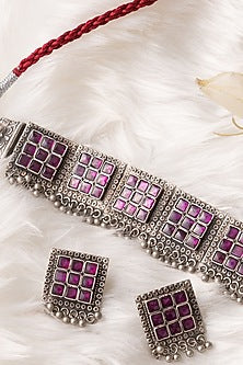 Silver Finish Temple Choker Necklace Set In Sterling Silver