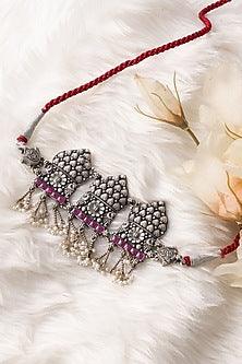 Silver Finish Temple Choker Necklace In Sterling Silver