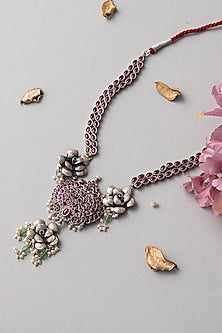 Silver Finish Temple Long Necklace In Sterling Silver