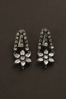 White Finish CZ Floral Dangler Earrings In Sterling Silver