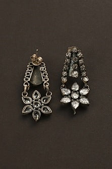 White Finish CZ Floral Dangler Earrings In Sterling Silver