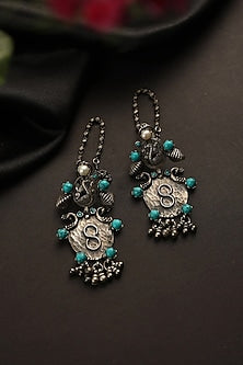 White Finish Turquoise Stone Dangler Earrings In Sterling Silver