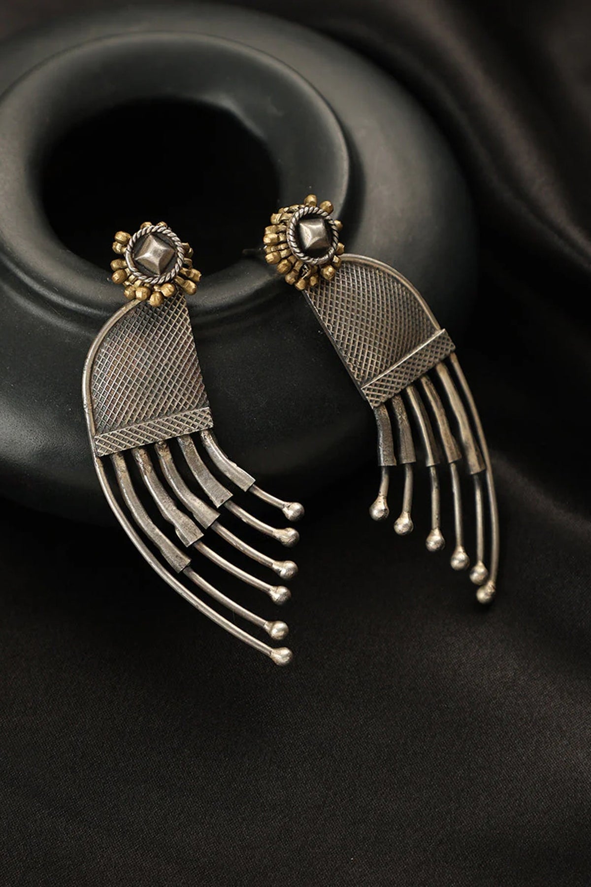 Two Tone Finish Dangler Earrings In Sterling Silver