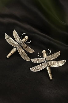 White Finish Fly Dangler Earrings In Sterling Silver