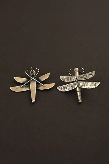White Finish Fly Dangler Earrings In Sterling Silver