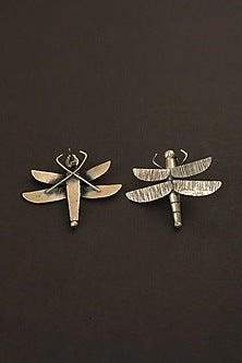 White Finish Fly Dangler Earrings In Sterling Silver