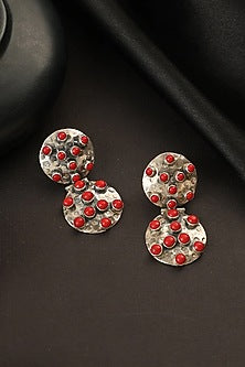 White Finish Coral Stone Dangler Earrings In Sterling Silver