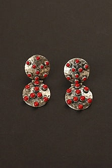 White Finish Coral Stone Dangler Earrings In Sterling Silver