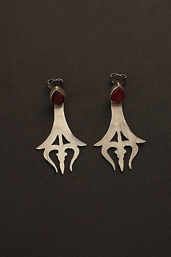 White Finish Ruby Stone Shiva Dangler Earrings In Sterling Silver
