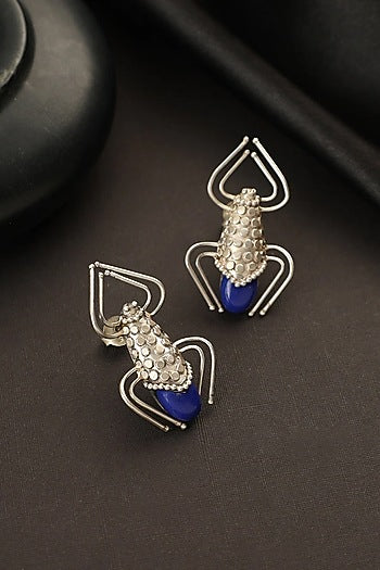 White Finish Lapis Lazuli Bug Dangler Earrings In Sterling Silver