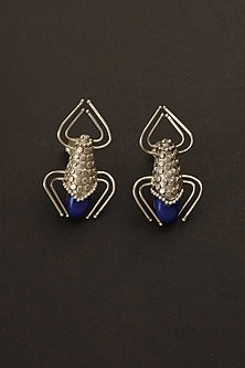 White Finish Lapis Lazuli Bug Dangler Earrings In Sterling Silver