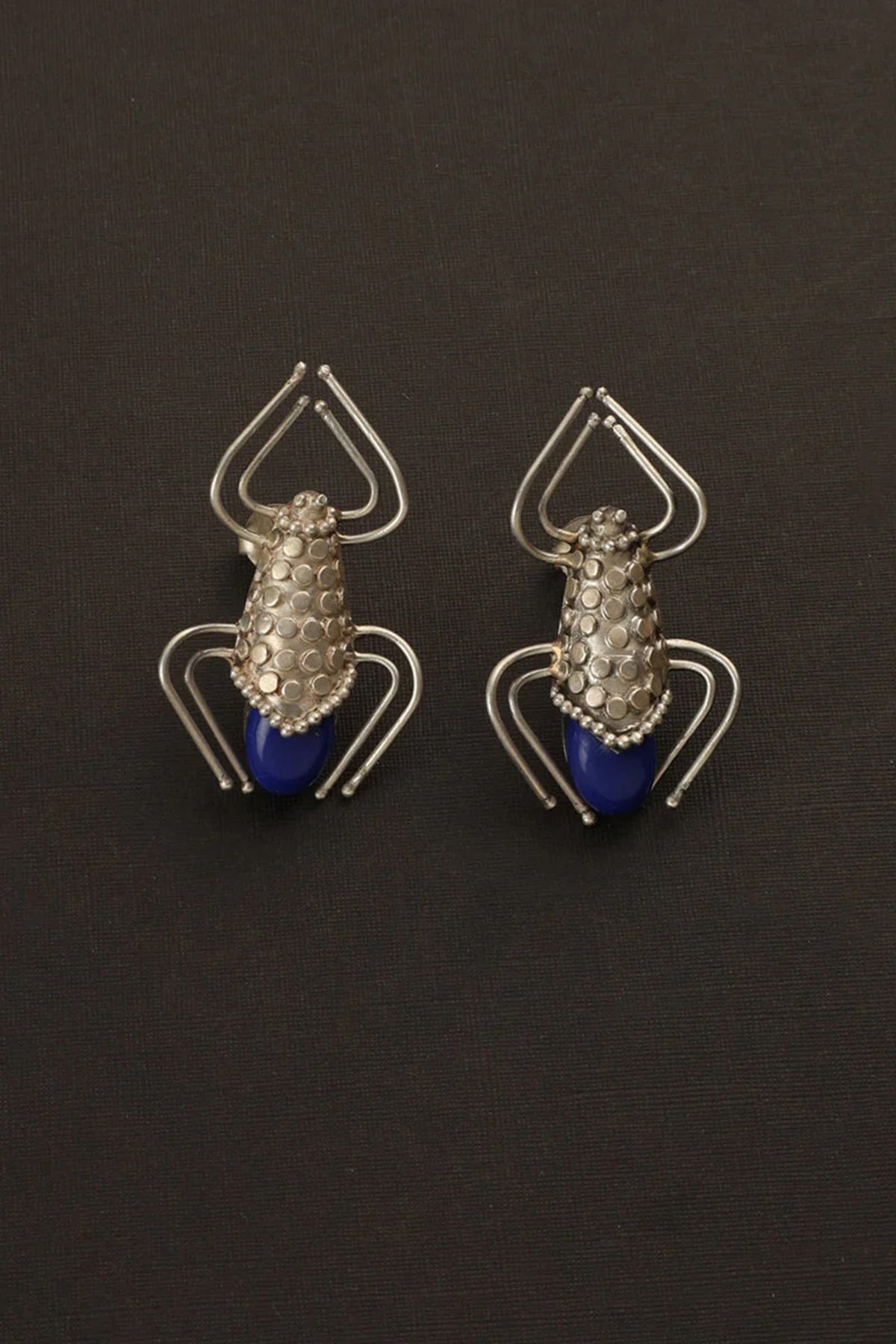 White Finish Lapis Lazuli Bug Dangler Earrings In Sterling Silver