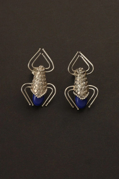 White Finish Lapis Lazuli Bug Dangler Earrings In Sterling Silver