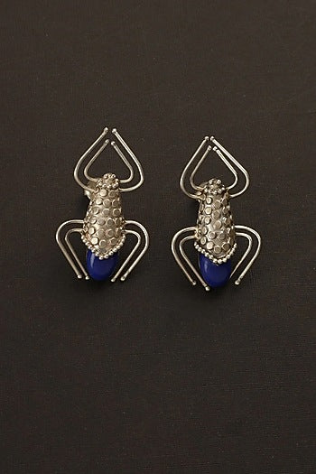 White Finish Lapis Lazuli Bug Dangler Earrings In Sterling Silver