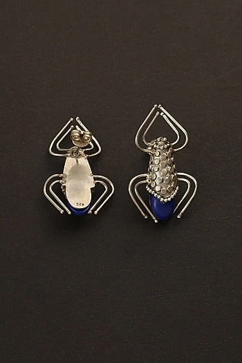 White Finish Lapis Lazuli Bug Dangler Earrings In Sterling Silver