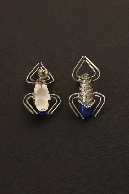 White Finish Lapis Lazuli Bug Dangler Earrings In Sterling Silver
