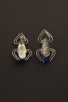 White Finish Lapis Lazuli Bug Dangler Earrings In Sterling Silver