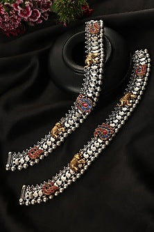 Two-Tone Finish Kundan Polki Payals In Sterling Silver (Set Of 2)