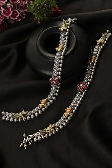 Two-Tone Finish Kundan Polki Payals In Sterling Silver (Set Of 2)