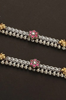 Two-Tone Finish Kundan Polki Payals In Sterling Silver (Set Of 2)